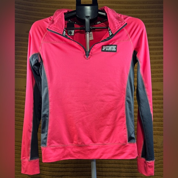 PINK Victoria's Secret Tops - Victoria's Secret Hot Pink & Black Ultimate Pullover Size Small Quarter Zip